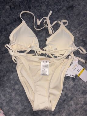Michael Kors Cream Two-Piece Triangle Bikini with Gold Logo